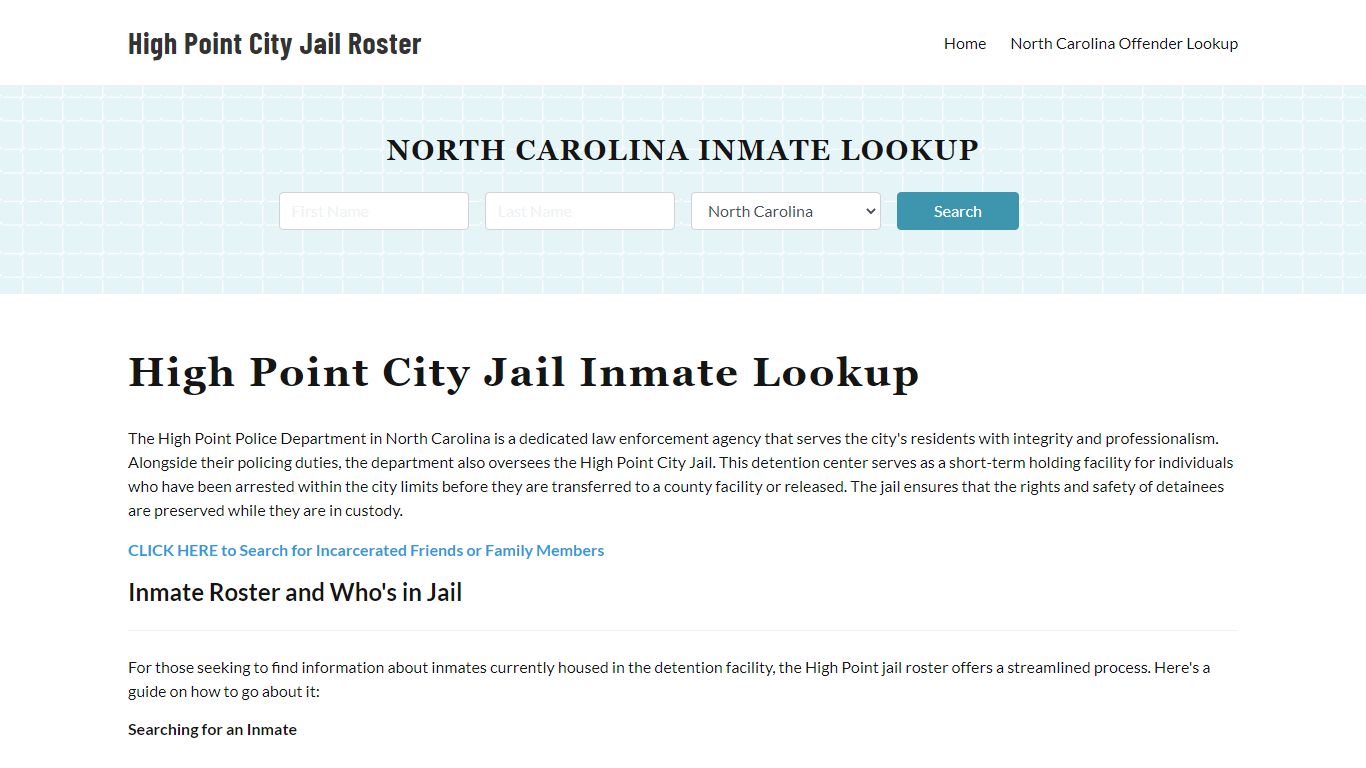 High Point Police Department & City Jail, NC Inmate Roster, Arrests ...